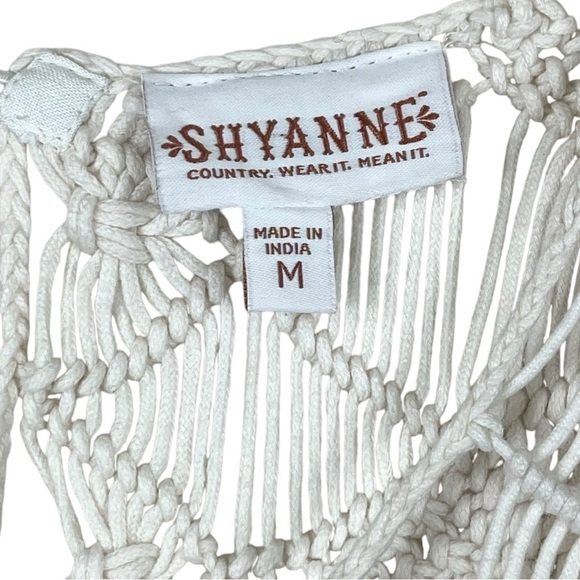 Shyanne Country Cowgirl Tiered Macrame Fringe Sheer Swiss Dot Cream Dress Size M - Picture 6 of 12